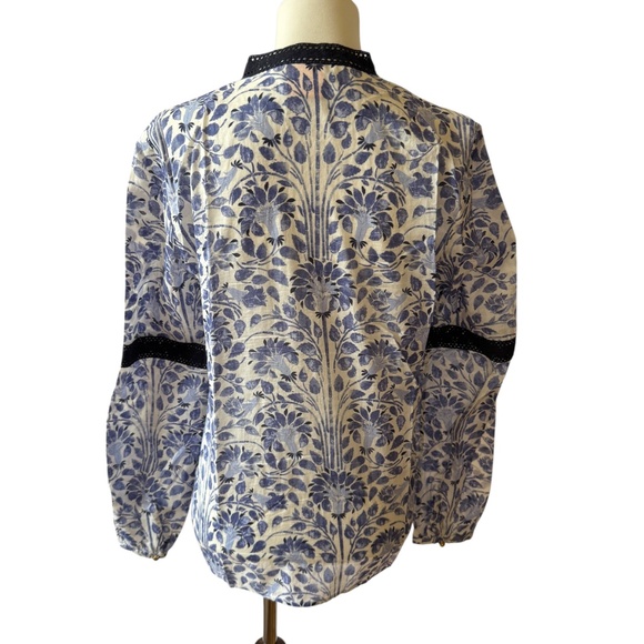 TORY BURCH TOP FLORAL EMBROIDERED TIE TASSEL PEASANT COTTON BOHEMIAN ARTSY 6 - Picture 5 of 12